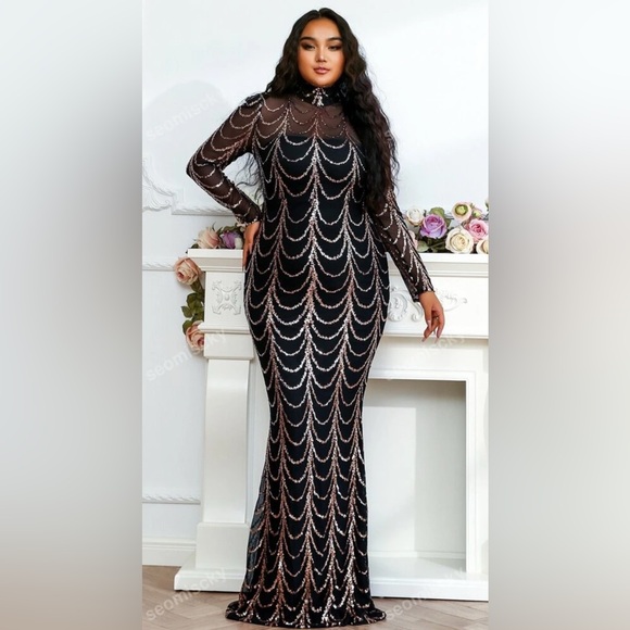 SHEIN Dresses & Skirts - Shein Elegant Black and Silver Sequin Dress Size Large